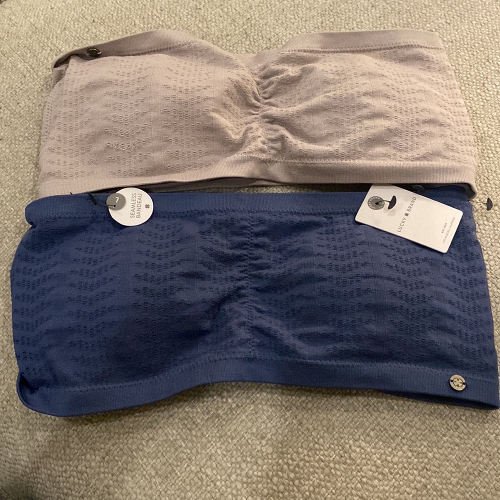 NWT Lucky Brand Nude Navy Seamless Bandeau Bra 2 Pack Set L